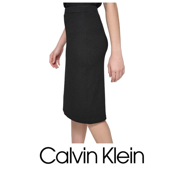 NWOT Calvin Klein Straight Textured Knit Skirt Pull On Midi Black Size Medium - Picture 4 of 14